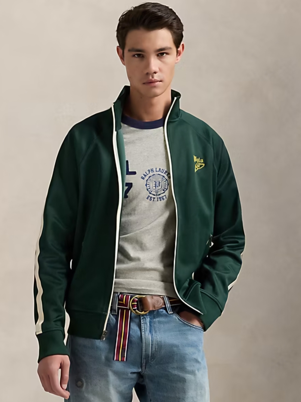 Polo by Ralph Lauren Dark Green Track Bomber with Cream Trim